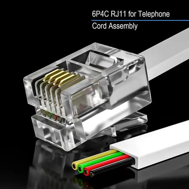 Alt view image 3 of 7 - 100-Pack RJ11 6P4C Modular Plugs, Telephone Connector for Phone Line Cord, Gold Plated Contacts, Easy Crimp Design, Compatible with Both Solid and Strandard Wire, for assembly of telephone cords