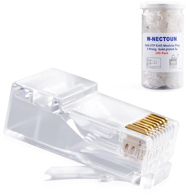 Main image of Cat6 RJ45 Connectors,100-PACK Cat 6 Ends/Cat6 Connector/Cat 6 RJ45 Modular Plugs(3-Prong Gold Plated 3),UTP Network Plug for Solid Strand Cable