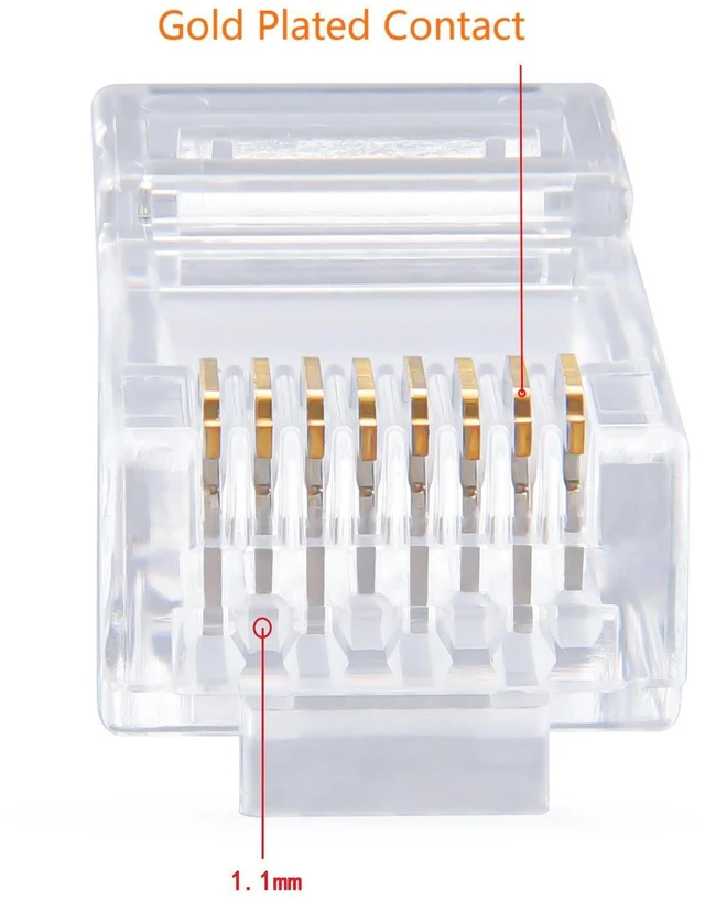 Alt view image 2 of 6 - Cat6 RJ45 Connectors,100-PACK Cat 6 Ends/Cat6 Connector/Cat 6 RJ45 Modular Plugs(3-Prong Gold Plated 3),UTP Network Plug for Solid Strand Cable