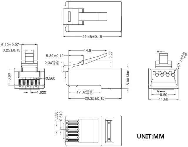 Alt view image 3 of 6 - Cat6 RJ45 Connectors,100-PACK Cat 6 Ends/Cat6 Connector/Cat 6 RJ45 Modular Plugs(3-Prong Gold Plated 3),UTP Network Plug for Solid Strand Cable