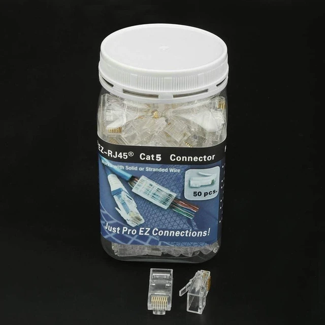 Alt view image 5 of 7 - RJ45 CAT5 CAT5e Pass Through Connectors 50Pack End Ethernet 8P8C GoldPlated Modular Plug for Unshielded Twisted Pair Solid Wire Standard Cables