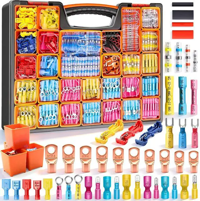 Main image of 1530PCS Ultimate Heat Shrink Wire Connectors Kit,Waterproof Electrical Spade Connector Kit,Copper Cable Wire Lug Insulated Crimp Spade Fork Ring Terminal T-Tap Butt Splice Male Female Connector