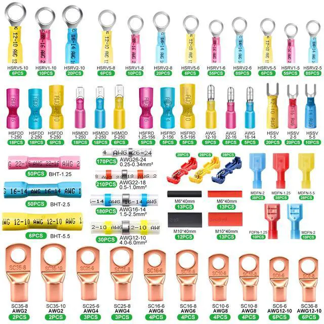 Alt view image 2 of 7 - 1530PCS Ultimate Heat Shrink Wire Connectors Kit,Waterproof Electrical Spade Connector Kit,Copper Cable Wire Lug Insulated Crimp Spade Fork Ring Terminal T-Tap Butt Splice Male Female Connector