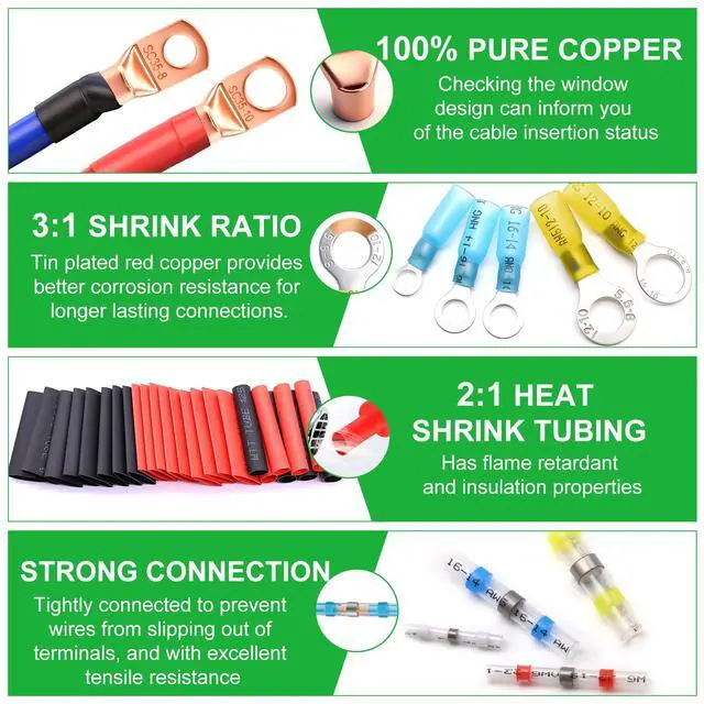 Alt view image 4 of 7 - 1530PCS Ultimate Heat Shrink Wire Connectors Kit,Waterproof Electrical Spade Connector Kit,Copper Cable Wire Lug Insulated Crimp Spade Fork Ring Terminal T-Tap Butt Splice Male Female Connector