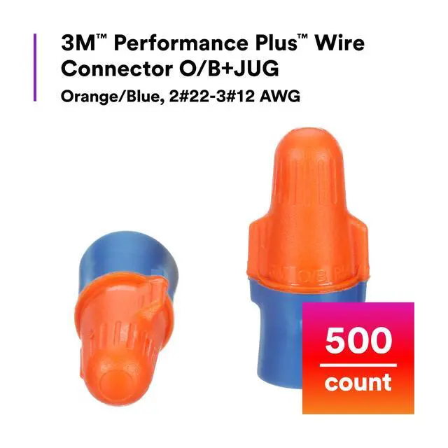 Alt view image 2 of 7 - Performance Plus Wire Connector, O/B+JUG, Orange/Blue, Flexible Steel Spring Connectors, Twist On, CSA Certified, UL Listed, Jug of 500, 22-12 AWG