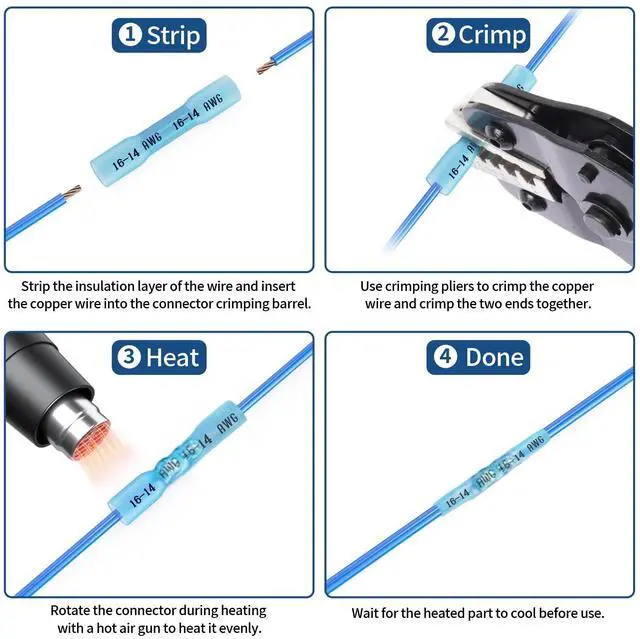 Alt view image 5 of 6 - 1500 PCS Heat Shrink Butt Connectors, 16-14 AWG 22-16 AWG 12-10 AWG 26-24 AWG Marine Grade Waterproof Electrical Insulated Crimp Wire Splice for Boats, Automotive, Marine, Home, Industrial Wiring