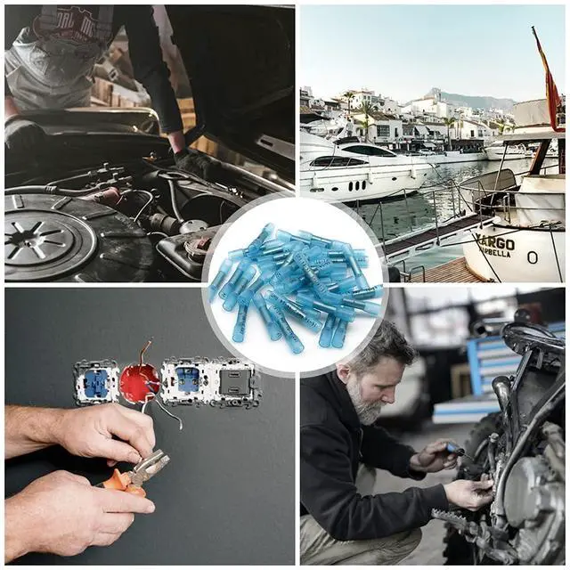 Alt view image 5 of 6 - 200 Pcs Blue Heat Shrink Butt Connectors, 16-14 AWG Waterproof Electrical Crimp Terminal Splice Wire Connectors for Marine, Automotive, Cable, Wiring