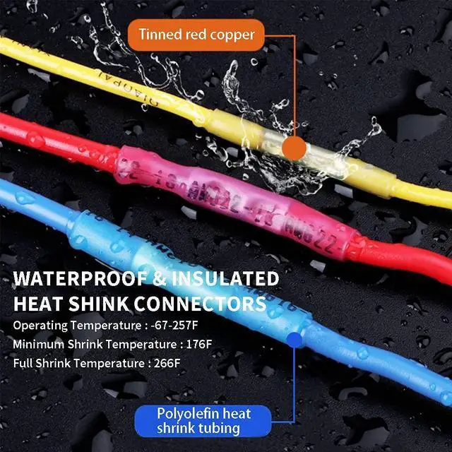 Alt view image 5 of 7 - Heat Shrink Butt Connectors, 16-14 AWG 100Pcs Blue Waterproof Electrical Crimp Wire Splice for Marine, Cable, Wiring