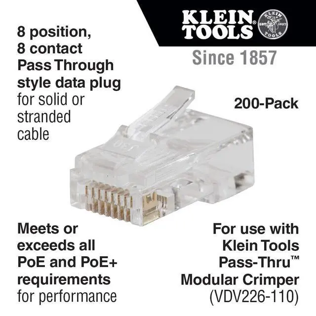 Alt view image 2 of 7 - VDV826-763 Pass-Thru Modular Data Plug, RJ45 CAT6, Gold Plated, Pass Through Connectors 200-Pack