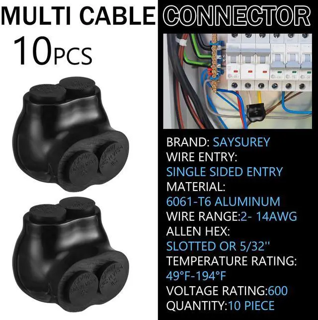 Alt view image 2 of 7 - 10 Pcs Insulated Multi Cable Connectors 2 Port Single Entry Splice Electrical Power Connector Black Interconnect Terminals Pre Filled (2-14 AWG Wire Range)