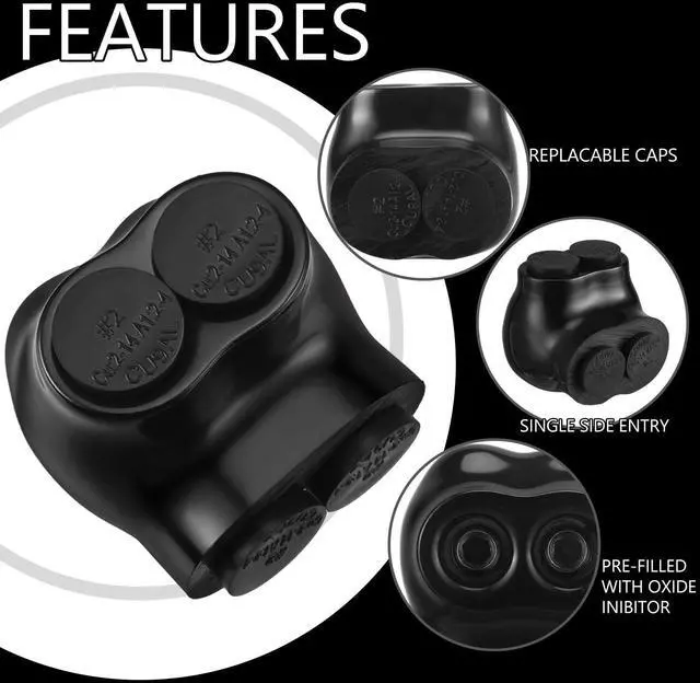 Alt view image 4 of 7 - 10 Pcs Insulated Multi Cable Connectors 2 Port Single Entry Splice Electrical Power Connector Black Interconnect Terminals Pre Filled (2-14 AWG Wire Range)