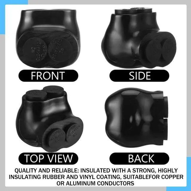 Alt view image 5 of 7 - 10 Pcs Insulated Multi Cable Connectors 2 Port Single Entry Splice Electrical Power Connector Black Interconnect Terminals Pre Filled (2-14 AWG Wire Range)