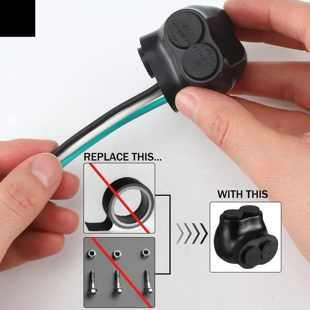 Alt view image 6 of 7 - 10 Pcs Insulated Multi Cable Connectors 2 Port Single Entry Splice Electrical Power Connector Black Interconnect Terminals Pre Filled (2-14 AWG Wire Range)