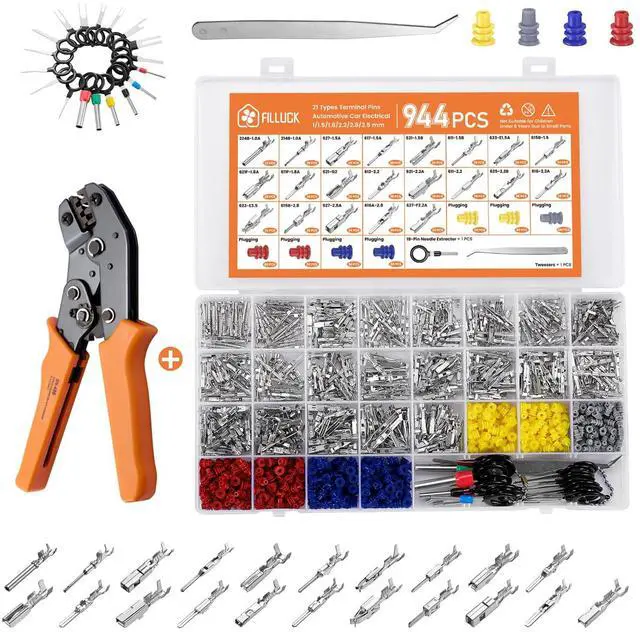 Main image of 945Pcs Pin Connector Kit,Car Electrical Wire Connectors Terminal Pins,21Type Non-Insulated Plug 1/1.5/1.8/2.2/2.8/3.5mm,Large Quantity&Easy Store with Ratchet Crimping Tool 22-16 AWG