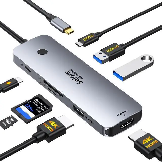 Main image of USB C Docking Station Dual HDMI Monitor, USB C to Dual HDMI Adapter with 4K@60Hz HDMI, 100W PD, SD/TF, USB A&C 3.0 Ports, Laptop Docking Station for Dell XPS/HP/Lenovo/Surface/Yoga etc