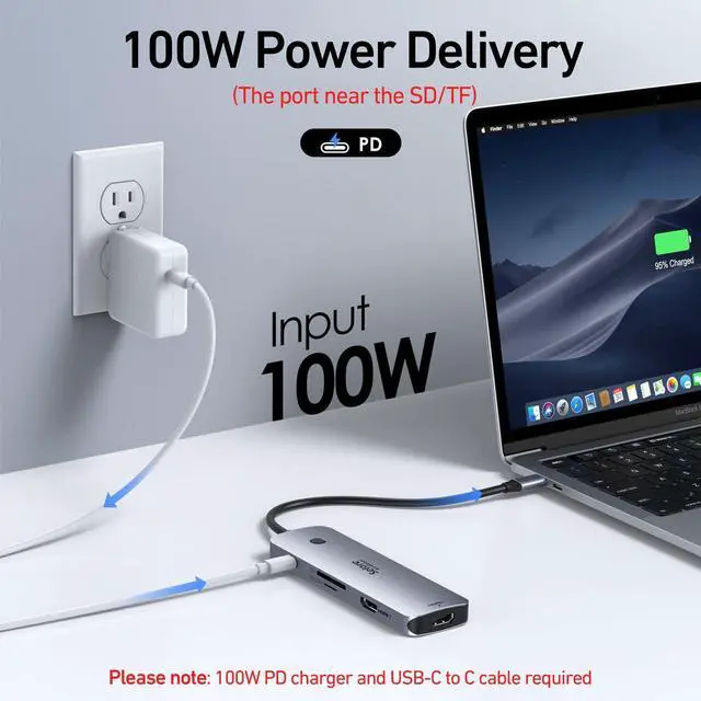 Alt view image 5 of 6 - USB C Docking Station Dual HDMI Monitor, USB C to Dual HDMI Adapter with 4K@60Hz HDMI, 100W PD, SD/TF, USB A&C 3.0 Ports, Laptop Docking Station for Dell XPS/HP/Lenovo/Surface/Yoga etc