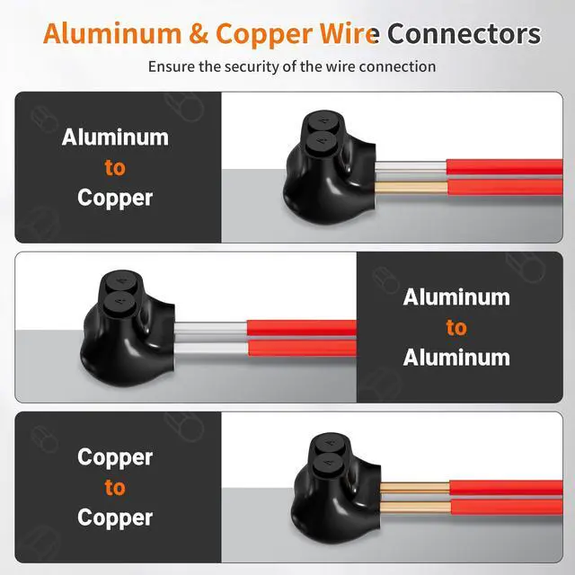 Alt view image 3 of 5 - 2 Port Insulated Multi Tap Connector 4-14AWG Aluminum to Copper Wire Connectors Single Side Entry Aluminum Black Insulated Wire Connectors with Slotted Allen Hex - 10 Pack