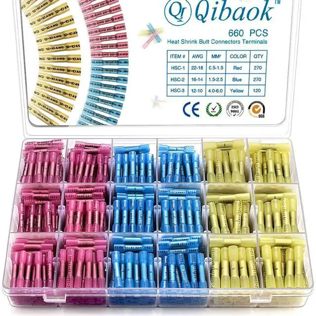 Main image of 660 PCS Heat Shrink Butt Connectors Crimp Electrical Wire Connector Waterproof Insulated Butt Splice Terminal for Automotive Marine Boat Truck Trailer Stereo