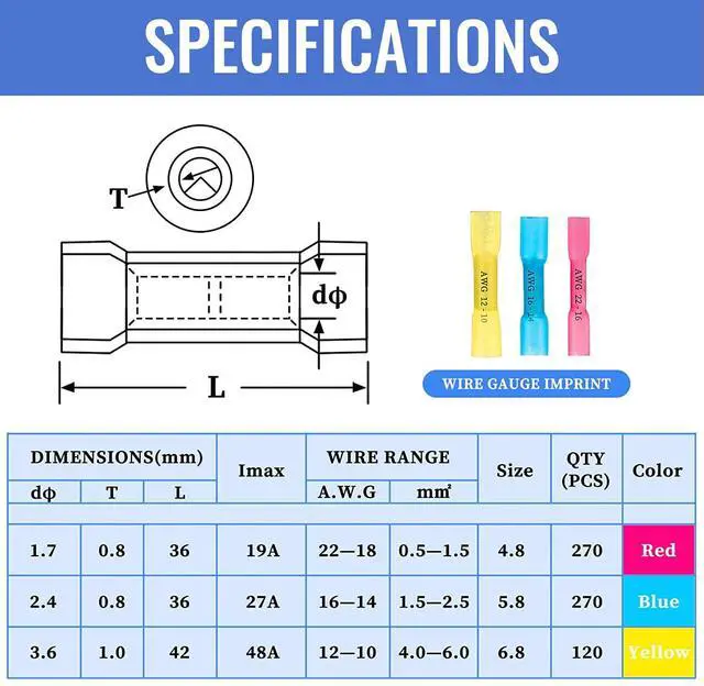 Alt view image 2 of 7 - 660 PCS Heat Shrink Butt Connectors Crimp Electrical Wire Connector Waterproof Insulated Butt Splice Terminal for Automotive Marine Boat Truck Trailer Stereo