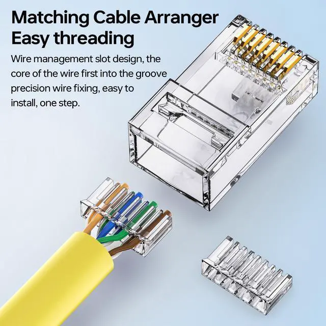 Alt view image 2 of 7 - Cat6 RJ45 Connectors, 2-Piece Design with Load Bar, 100-Pack, Gold Plated 8P8C Modular Plug for Cat6/Cat5e Ethernet Cables, UTP Crimp Connectors for Solid & Stranded Wires, 23-26AWG