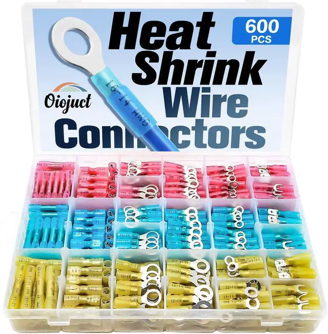 Main image of 600Pcs Heat Shrink Wire Connectors Electrical Kit - Marine Automotive Crimp Terminals Assortment, Waterproof Ring Fork Spade Electrical Butt Connector