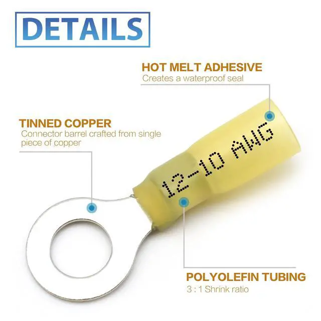 Alt view image 5 of 6 - 600Pcs Heat Shrink Wire Connectors Electrical Kit - Marine Automotive Crimp Terminals Assortment, Waterproof Ring Fork Spade Electrical Butt Connector