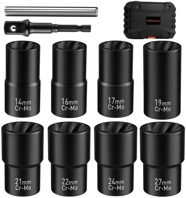 Main image of Wheel Lock Removal Kit, 10 Piece Lug Nut Remover, 1/2-Inch-Drive Impact Easy Out Bolt Extractor Socket Set for Removing Damaged, Frozen, Rusted, Rounded-Off Bolts, Nuts & Screws