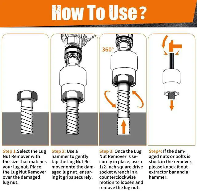 Alt view image 5 of 7 - Wheel Lock Removal Kit, 10 Piece Lug Nut Remover, 1/2-Inch-Drive Impact Easy Out Bolt Extractor Socket Set for Removing Damaged, Frozen, Rusted, Rounded-Off Bolts, Nuts & Screws