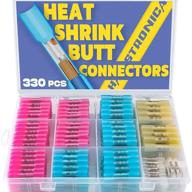 Main image of 330PCS Heat Shrink Butt Connectors-Marine Grade Waterproof Electrical Crimp Wire Connectors Kit-Tinned Red Copper Insulated, for Boat,Truck,Stereo,Joint(4Colors/4Sizes)