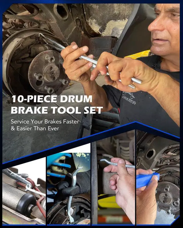Alt view image 2 of 7 - 10pc Drum Brake Tool Kit, Drum Brake Tool with Drum Brake Spring Tool, Brake Spring Compressor, Brake Spring Pliers, Drum Brake Adjusting Tool, Brake Spoon Set, Brake Drum Tool Kit