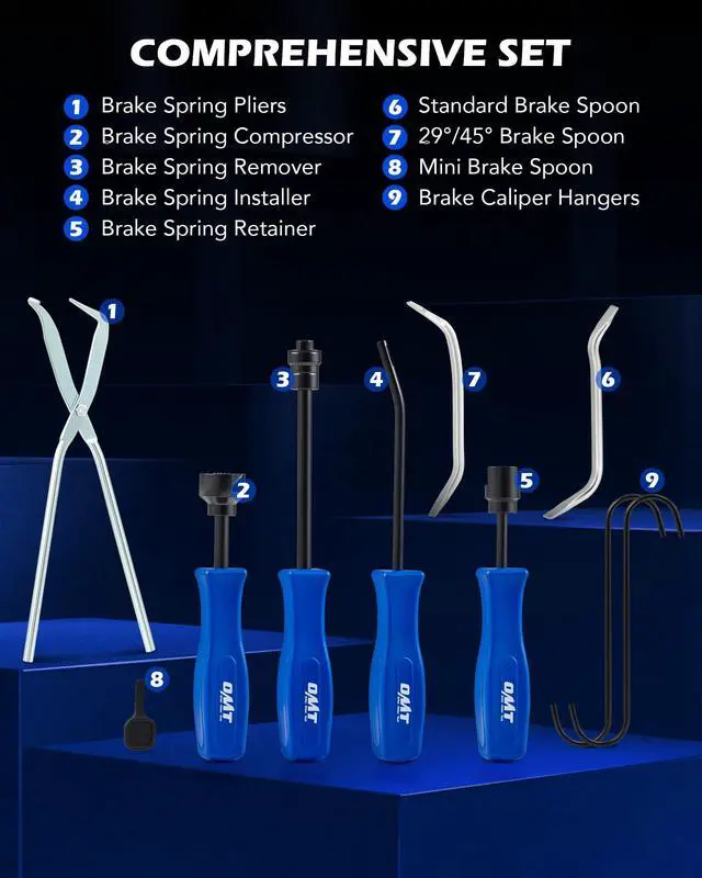 Alt view image 3 of 7 - 10pc Drum Brake Tool Kit, Drum Brake Tool with Drum Brake Spring Tool, Brake Spring Compressor, Brake Spring Pliers, Drum Brake Adjusting Tool, Brake Spoon Set, Brake Drum Tool Kit