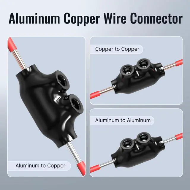 Alt view image 3 of 6 - 5 Pack Insulated Inline Splice Connector 2-14 AWG Aluminum to Copper Wire Connectors 5/32" Slotted Allen Hex Insulated Cable Connectors
