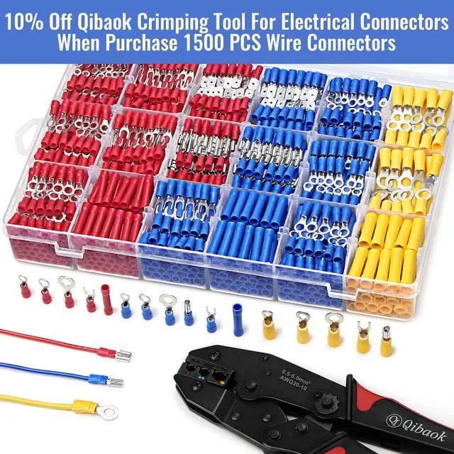 Alt view image 5 of 7 - 1500pcs Wire Connectors - Insulated Electrical Wire Terminals (Copper) - Ring, Butt, Spade, Fork Connector Kit - Red, Blue, Yellow