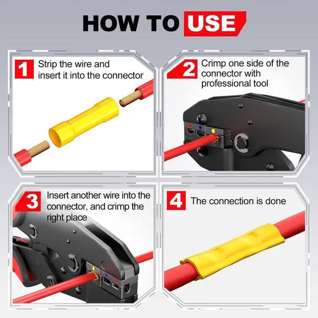 Alt view image 4 of 7 - UL Listed 200 Pcs Wire Butt Splice Connectors Kit, 22-10 AWG Electrical Crimp Terminal Connector Kits, Fully Insulated Wiring Straight Crimps Terminals for 22,20,18,16,14,12,10 Gauge Wires