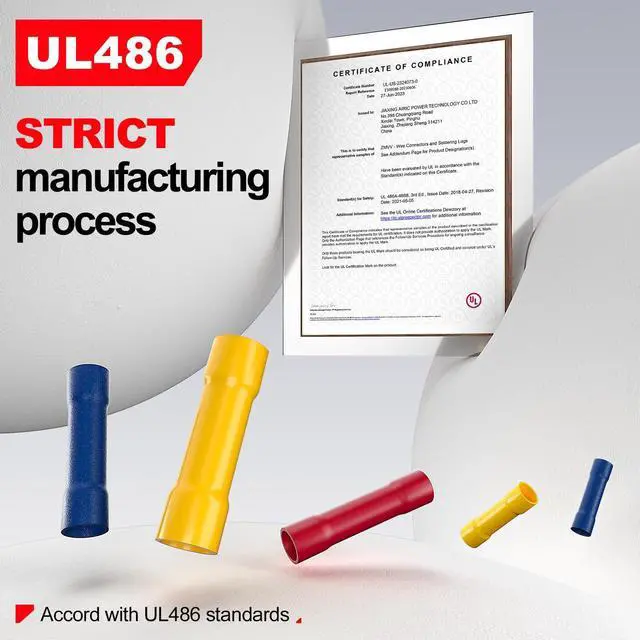 Alt view image 6 of 7 - UL Listed 200 Pcs Wire Butt Splice Connectors Kit, 22-10 AWG Electrical Crimp Terminal Connector Kits, Fully Insulated Wiring Straight Crimps Terminals for 22,20,18,16,14,12,10 Gauge Wires