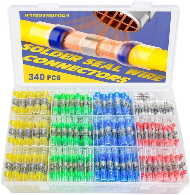 Main image of 340PCS Solder Seal Wire Connectors- Marine Grade Heat Shrink Wire Connectors-Butt Splice Wire Terminals for Marine,Electrical with Corrosion and Weatherproof(5Colors/5Sizes)