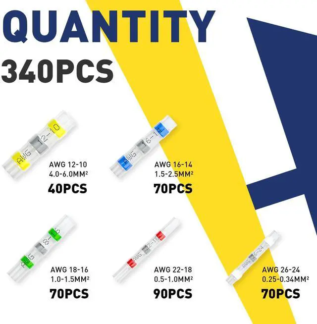 Alt view image 2 of 7 - 340PCS Solder Seal Wire Connectors- Marine Grade Heat Shrink Wire Connectors-Butt Splice Wire Terminals for Marine,Electrical with Corrosion and Weatherproof(5Colors/5Sizes)