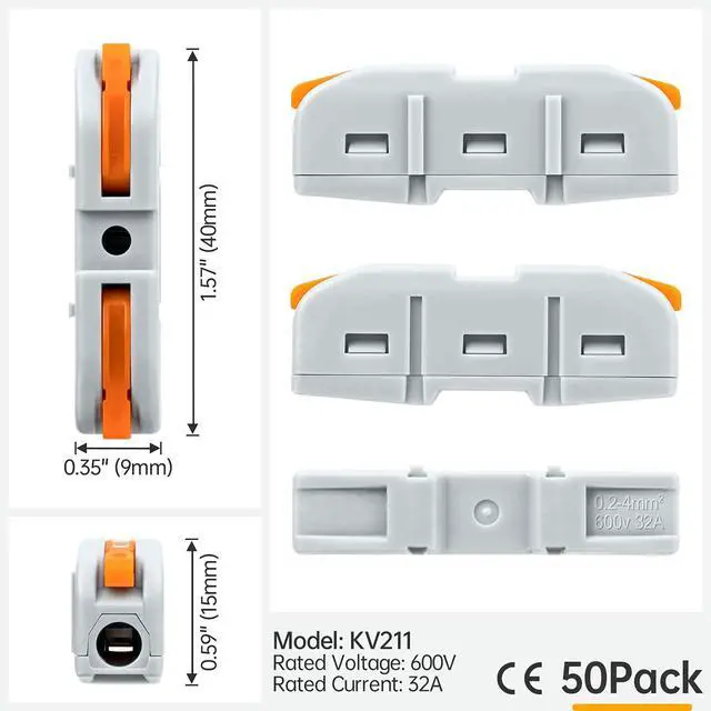 Alt view image 6 of 7 - 50 Pcs Lever Wire Connectors, 1 Conductor Compact Splicing Wire Connectors for Circuit Inline 24-12 AWG (Orange)