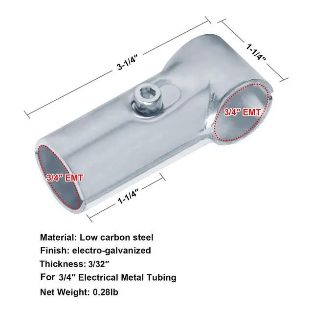 Alt view image 3 of 4 - 10 Sets T Pipe Connectors Tee Clamps, Fits 3/4" EMT Conduit Directly, Includes Adapter Shims for 1/2" EMT