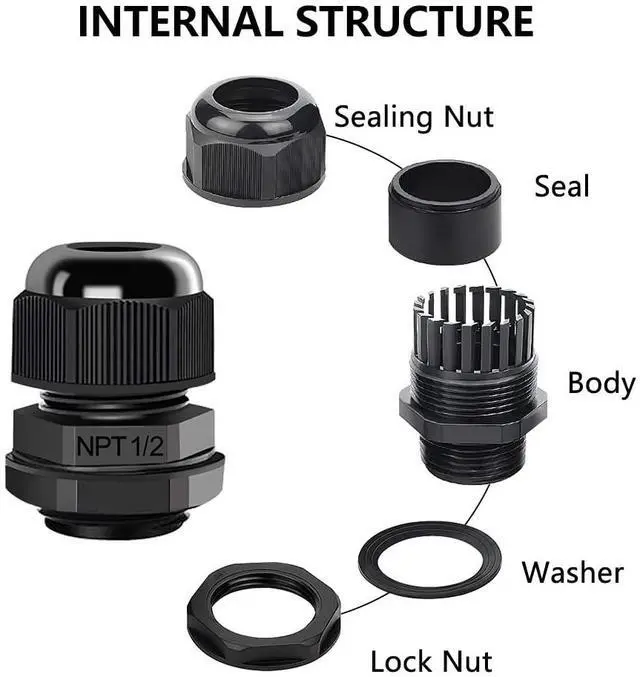 Alt view image 3 of 7 - 12 Pcs 1/2" NPT Cable Glands IP68 Waterproof Strain Relief Cord Grip