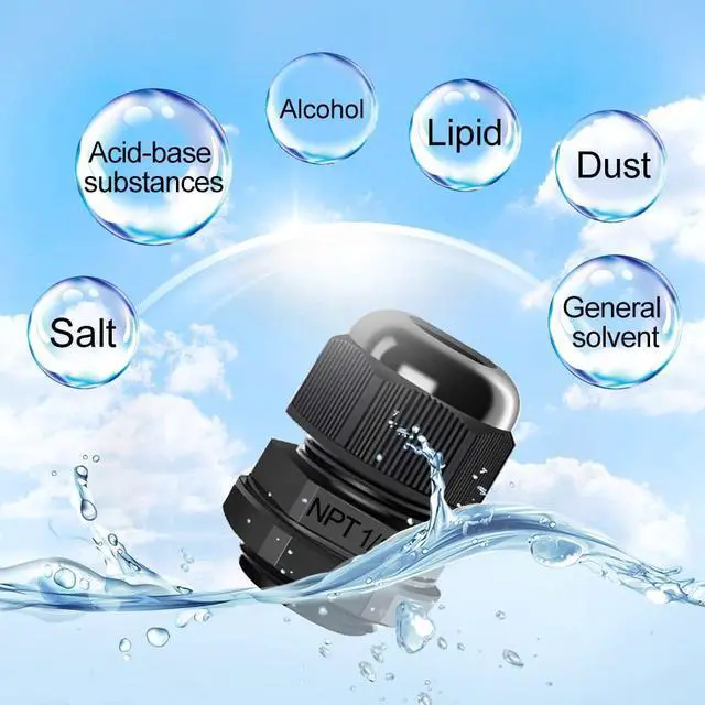 Alt view image 5 of 7 - 12 Pcs 1/2" NPT Cable Glands IP68 Waterproof Strain Relief Cord Grip