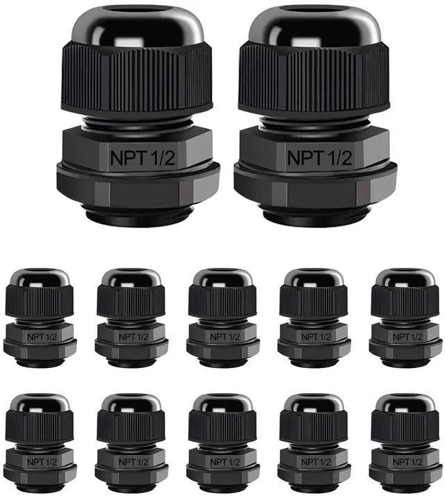 Main image of 12 Pcs 1/2" NPT Cable Glands IP68 Waterproof Strain Relief Cord Grip