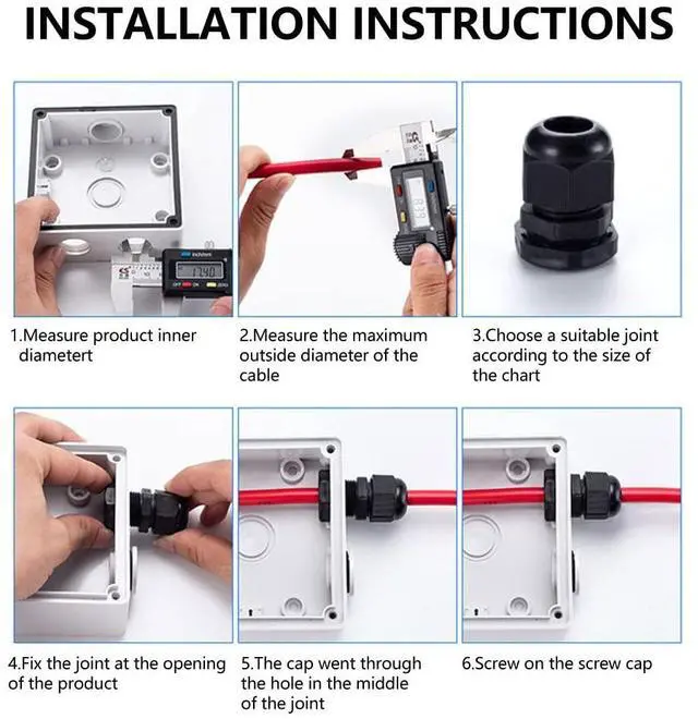 Alt view image 2 of 7 - 12 Pcs 1/2" NPT Cable Glands IP68 Waterproof Strain Relief Cord Grip