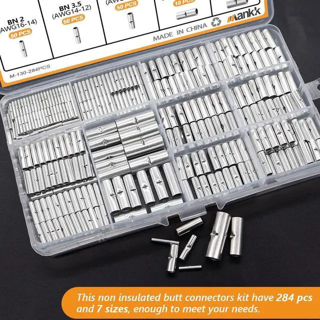 Alt view image 3 of 7 - 284PCS Non Insulated Butt Connectors Kit 26-6 Gauge Tinned Red Copper Butt Connector Uninsulated Butt Connector Wire Crimp Connectors for Electrical Appliances Cars Boats etc