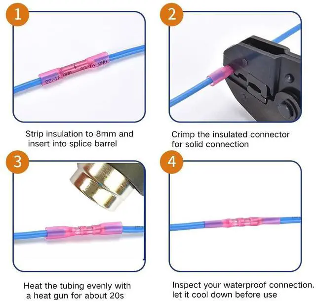Alt view image 3 of 6 - 200 Pcs Blue Heat Shrink Butt Connectors, 16-14 AWG Waterproof Electrical Crimp Terminal Splice Wire Connectors for Marine, Automotive, Cable, Wiring