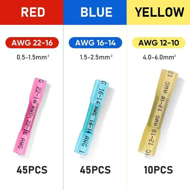 Alt view image 4 of 7 - 100PCS Heat Shrink Butt Wire Connector Kit, Insulated Waterproof Electrical Wire Crimp Terminals Butt Splice for Marine Automotive (100PCS)