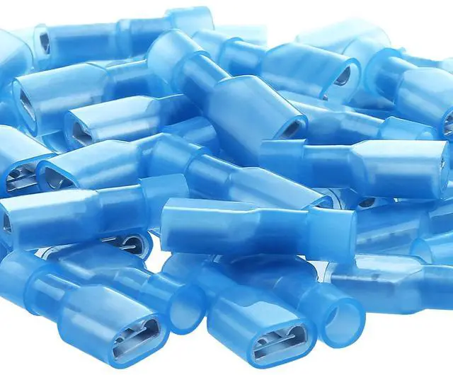 Main image of Blue Female Spade Connector 16-14 AWG 100 Pcs Nylon Crimp Terminal
