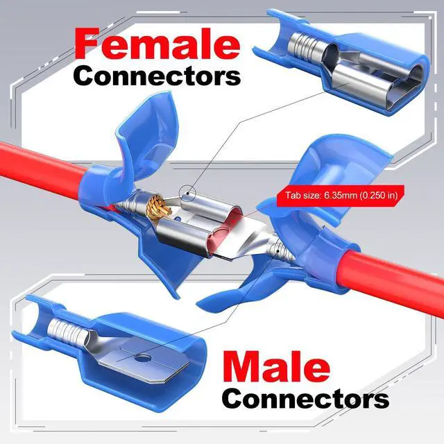 Alt view image 3 of 7 - Blue Female Spade Connector 16-14 AWG 100 Pcs Nylon Crimp Terminal