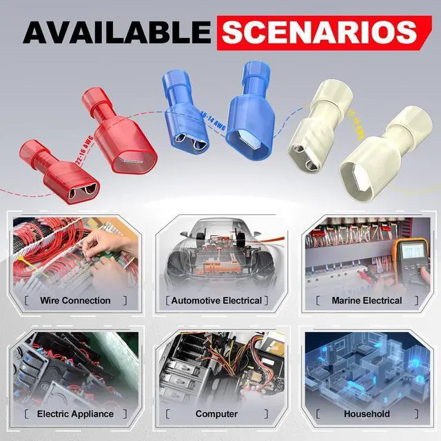 Alt view image 7 of 7 - Blue Female Spade Connector 16-14 AWG 100 Pcs Nylon Crimp Terminal