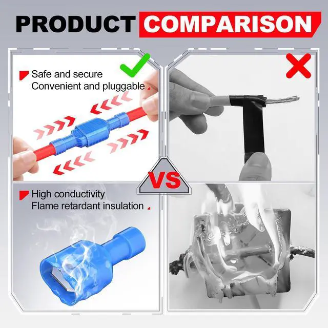 Alt view image 6 of 7 - Blue Female Spade Connector 16-14 AWG 100 Pcs Nylon Crimp Terminal